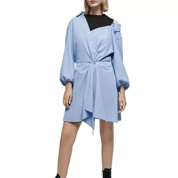 Maje Ritiavi Trompe L'Oeil Striped Shirtdress Pockets Size 2 FR 36 - Picture 9 of 9